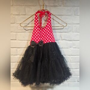 Girls Red Polka Dot & Black Tulle Halter Dress Size Large